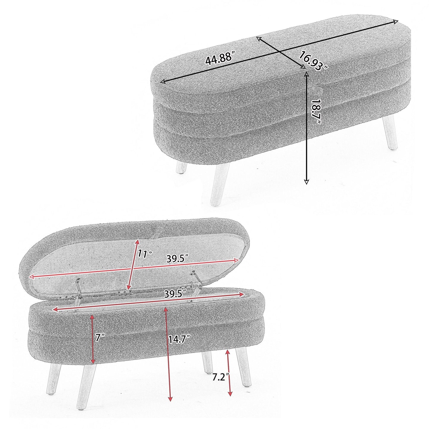 Velvet Fabric Storage Bench With Wood Legs
