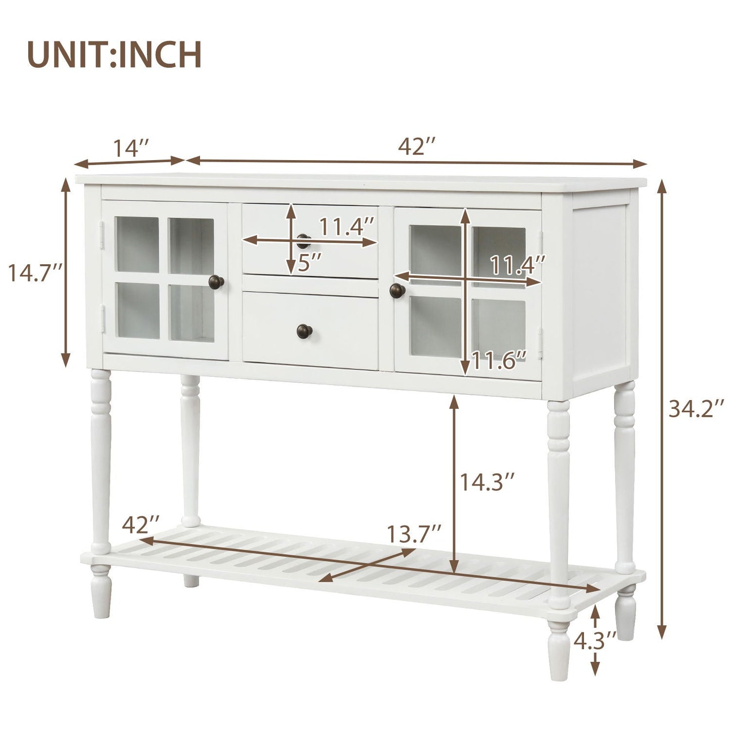 Hearth & Haven Stella Buffet Storage Cabinet With Bottom Shelf, White