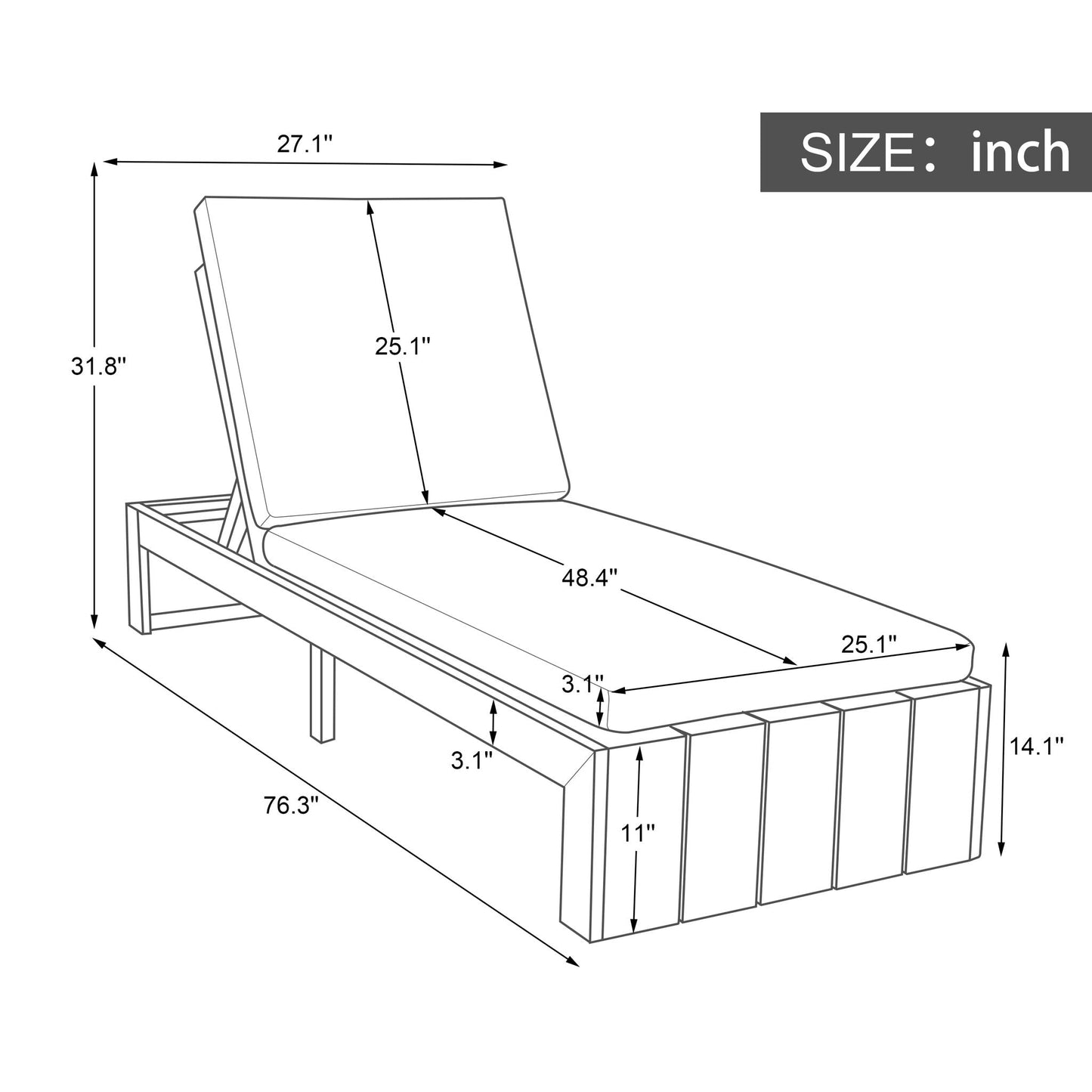 Adjustable Outdoor Chaise Lounge Patio Recliner With Removable Cushion