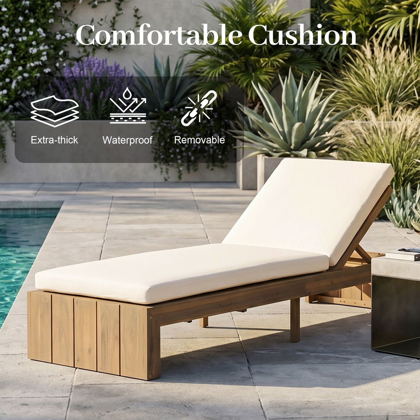 Adjustable Outdoor Chaise Lounge Patio Recliner - Beige / Light Teak