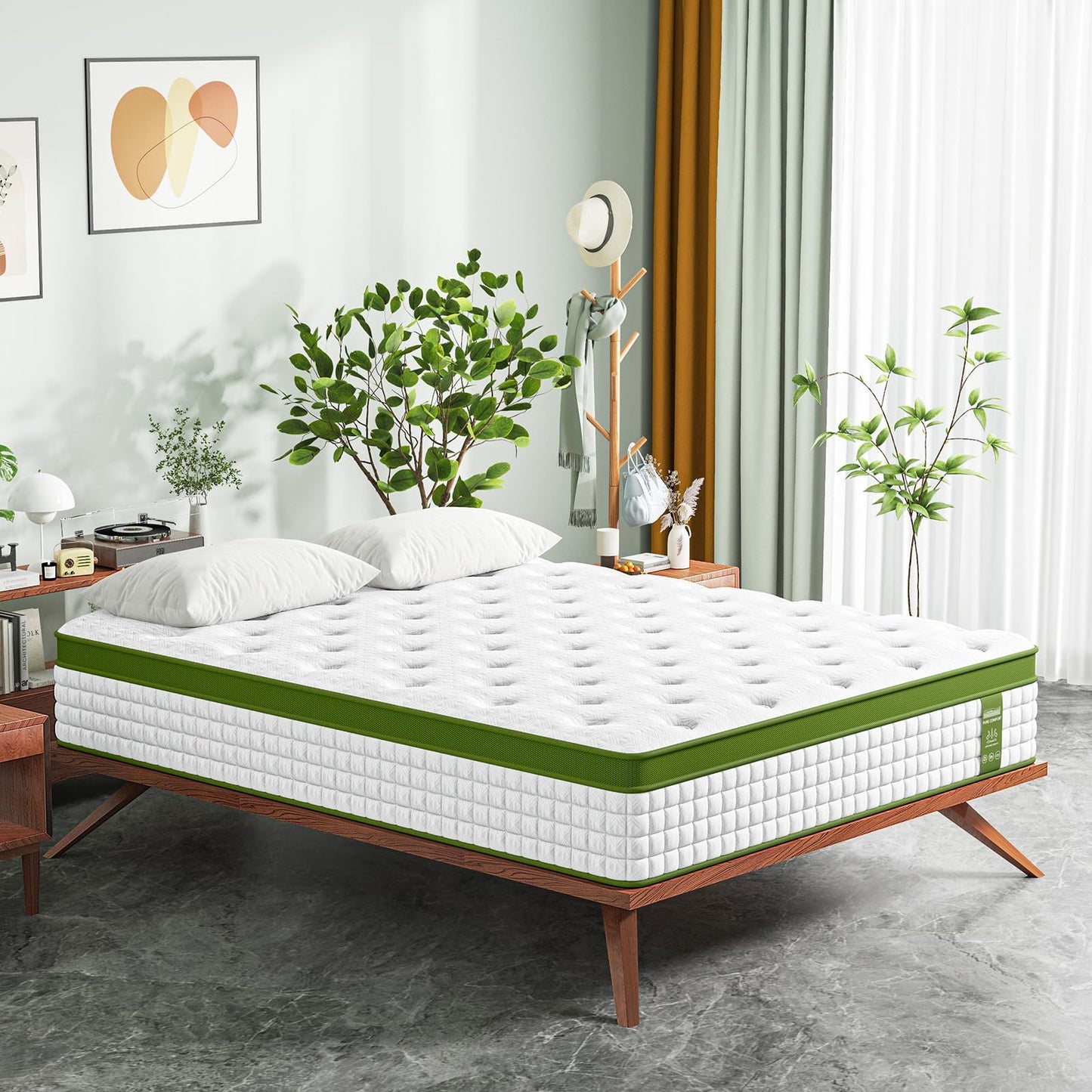 14" Queen Hybrid Mattress With Gel Memory Foam And Pocket Springs - Green