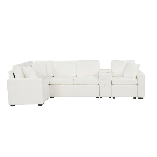 Modular L-Shaped Sectional Sofa Bed With Pull-Out Sleeper, Cup Holders, And Storage
