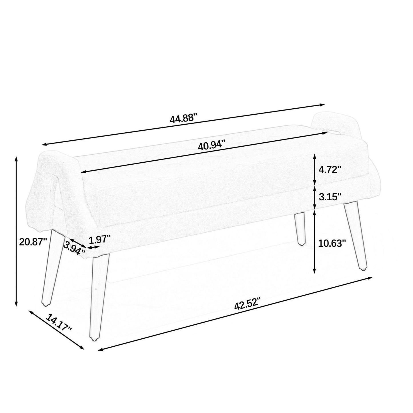 Modern Living Room Bench With Looped Yarn Fabric And Rubber Wooden Legs