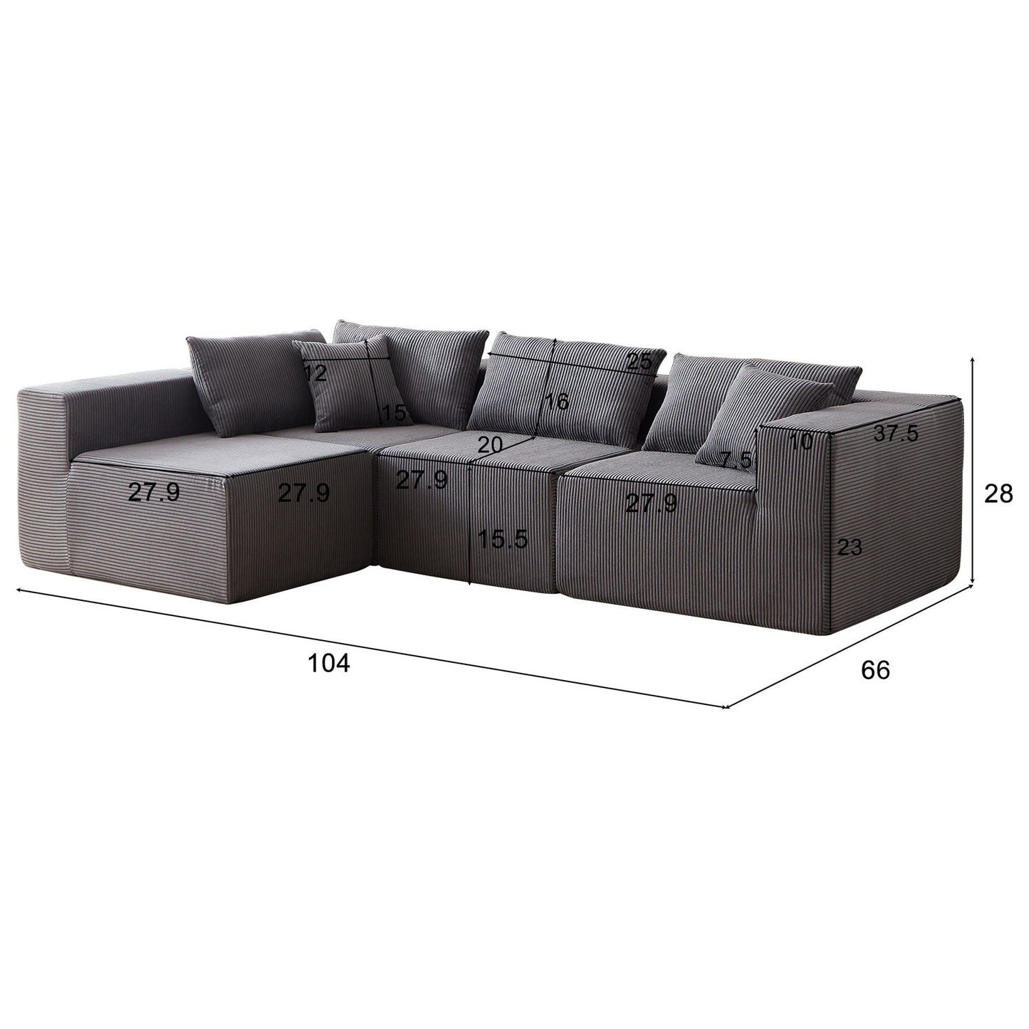 Modular L Shaped Sectional Compressed Sofa, Free Combination