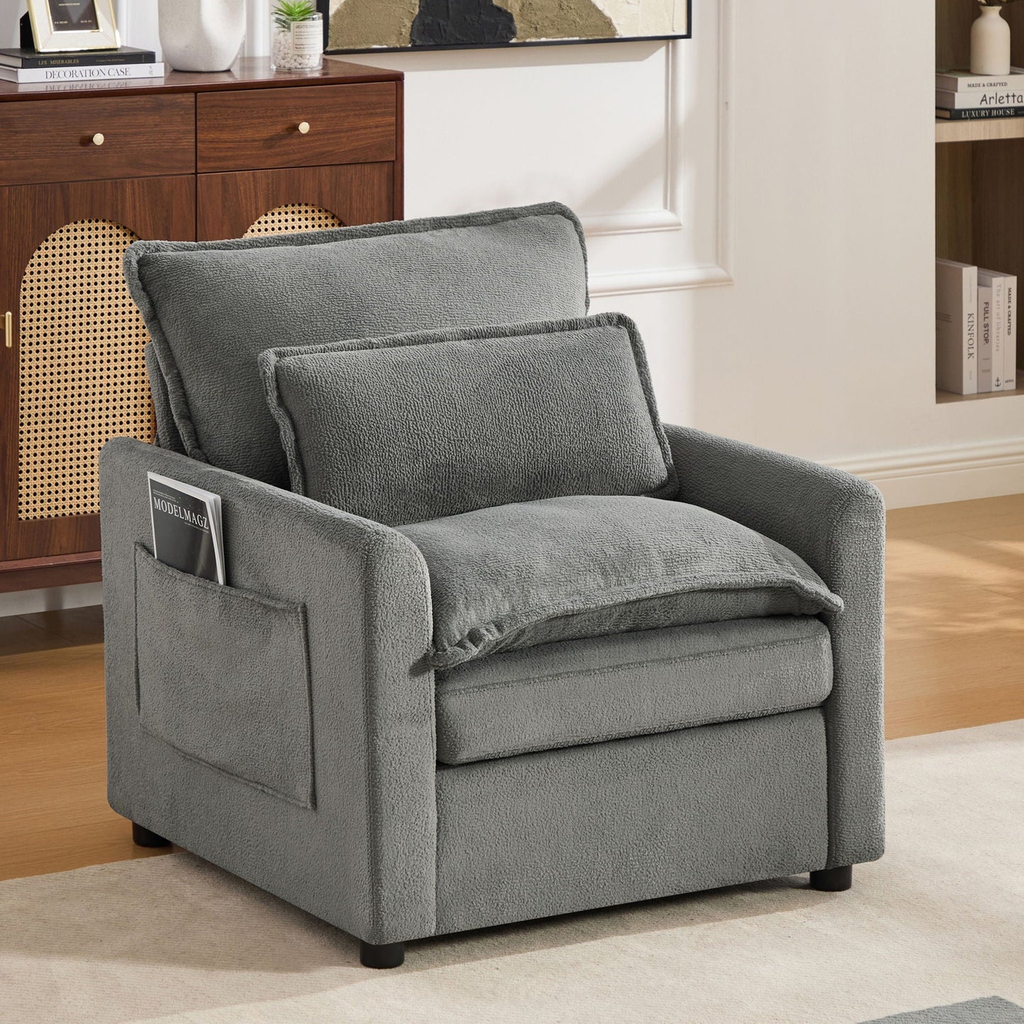 Modern Single Seat Accent Chair With Side Storage Pockets