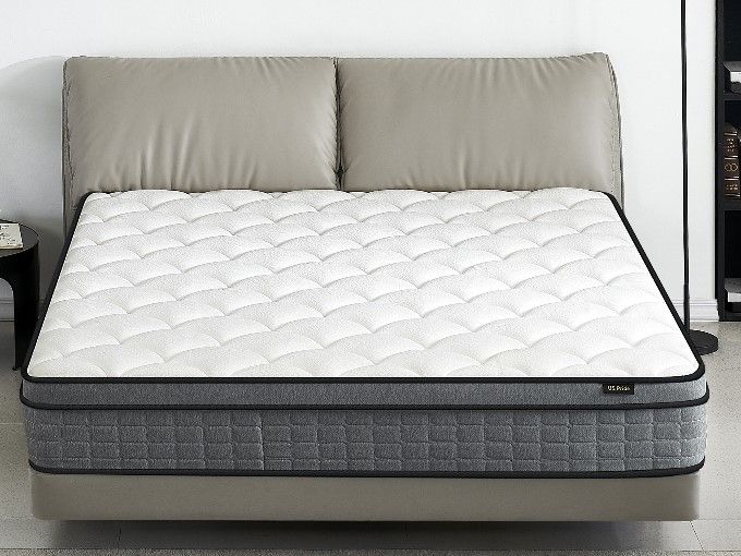 12" King Hybrid Mattress A Box, Pillow Top Bed Cushion With Gel Infused Memory Foam, Breathable And Hypoallergenic, Medium Firm For Lumbar Support - White / Gray