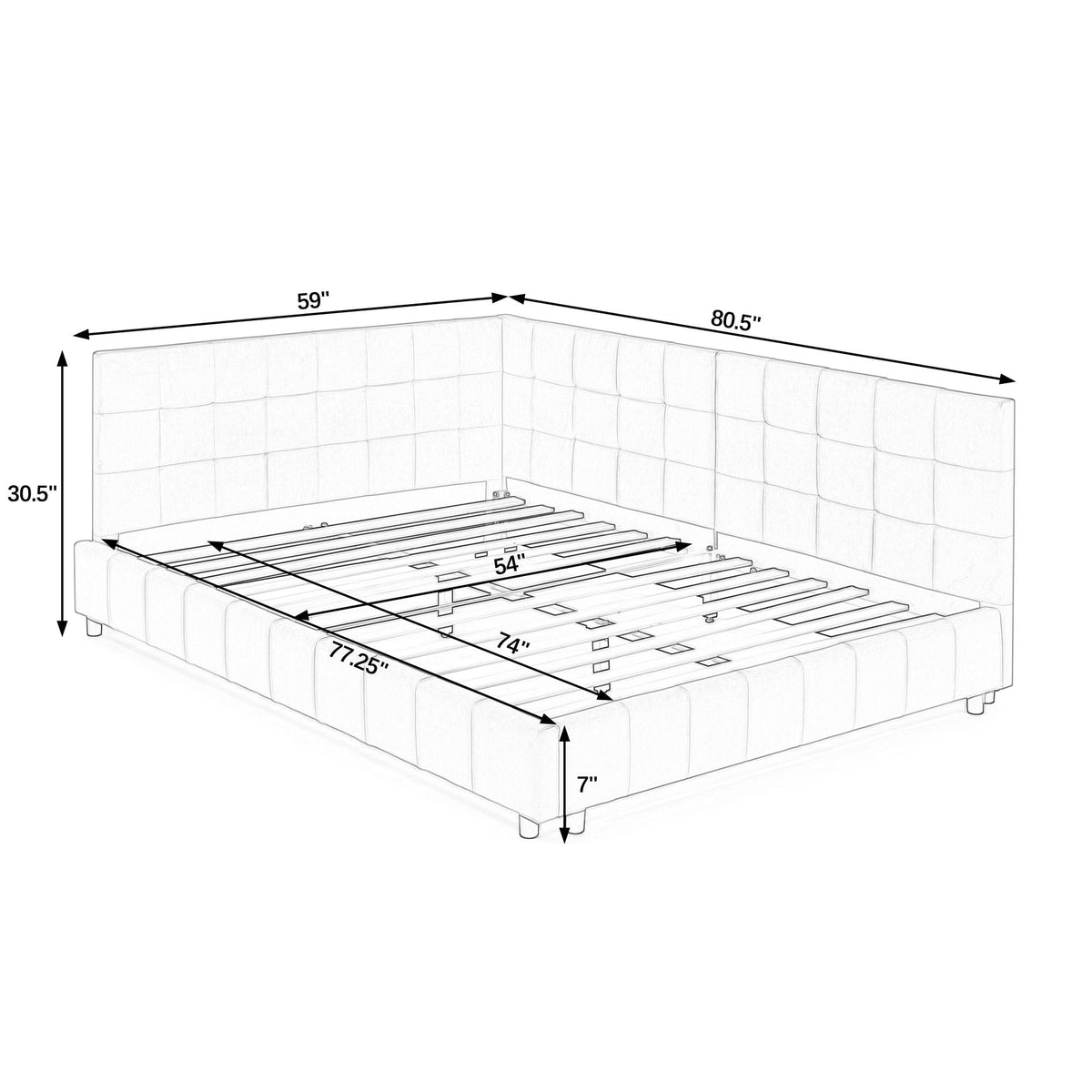 Upholstered Storage Tufted Bed Frame With Backrest And Armrests