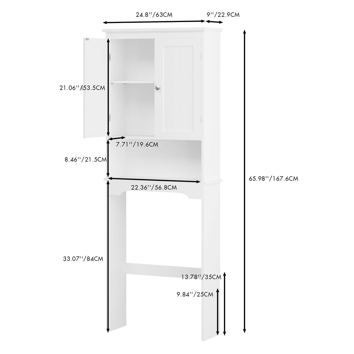 Over The Toilet Storage Cabinet, Bathroom Space Saver With Adjustable Shelf - White