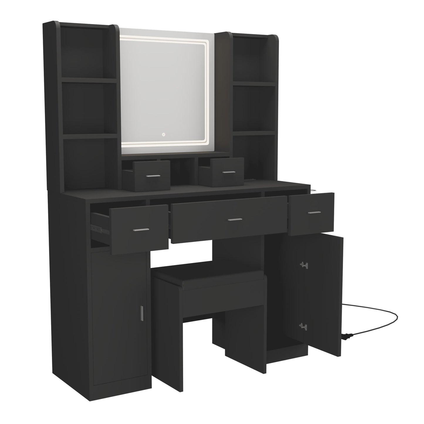 Newly Designed Smart Mirror Dressing Table With Drawers And Storage Cabinet, Dressing Table With Dressing Pad For Bedroom - Black