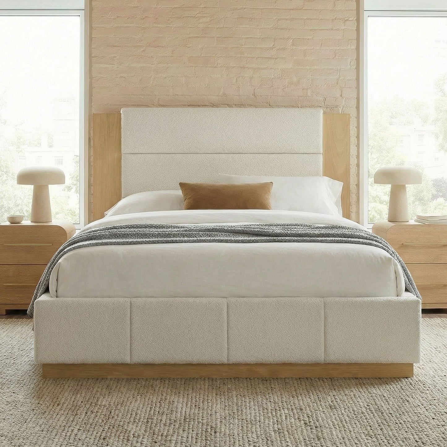 Modern Upholstered Platform Bed With Extended Headboard
