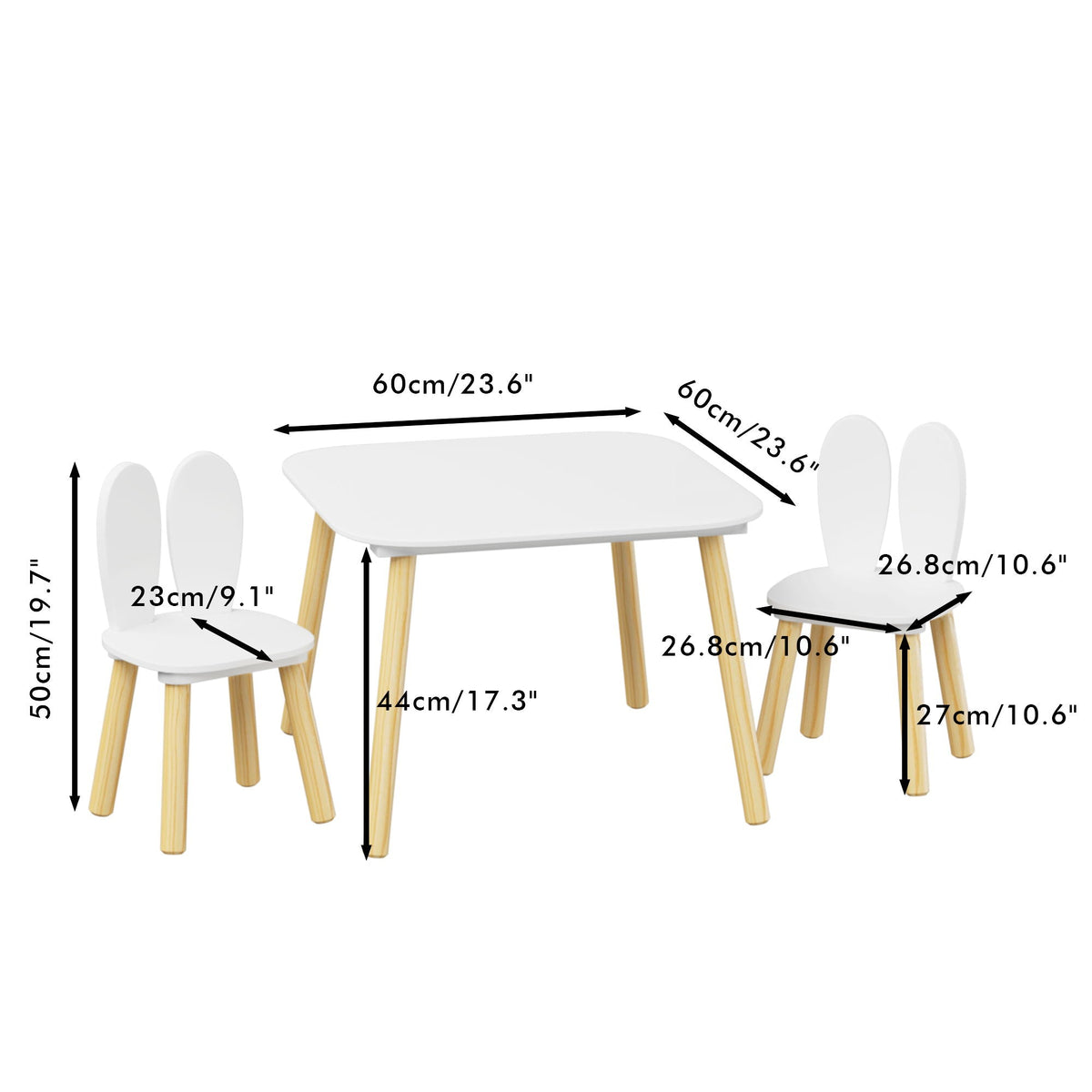 Rabbit Themed Table And 2 Chairs Set - White