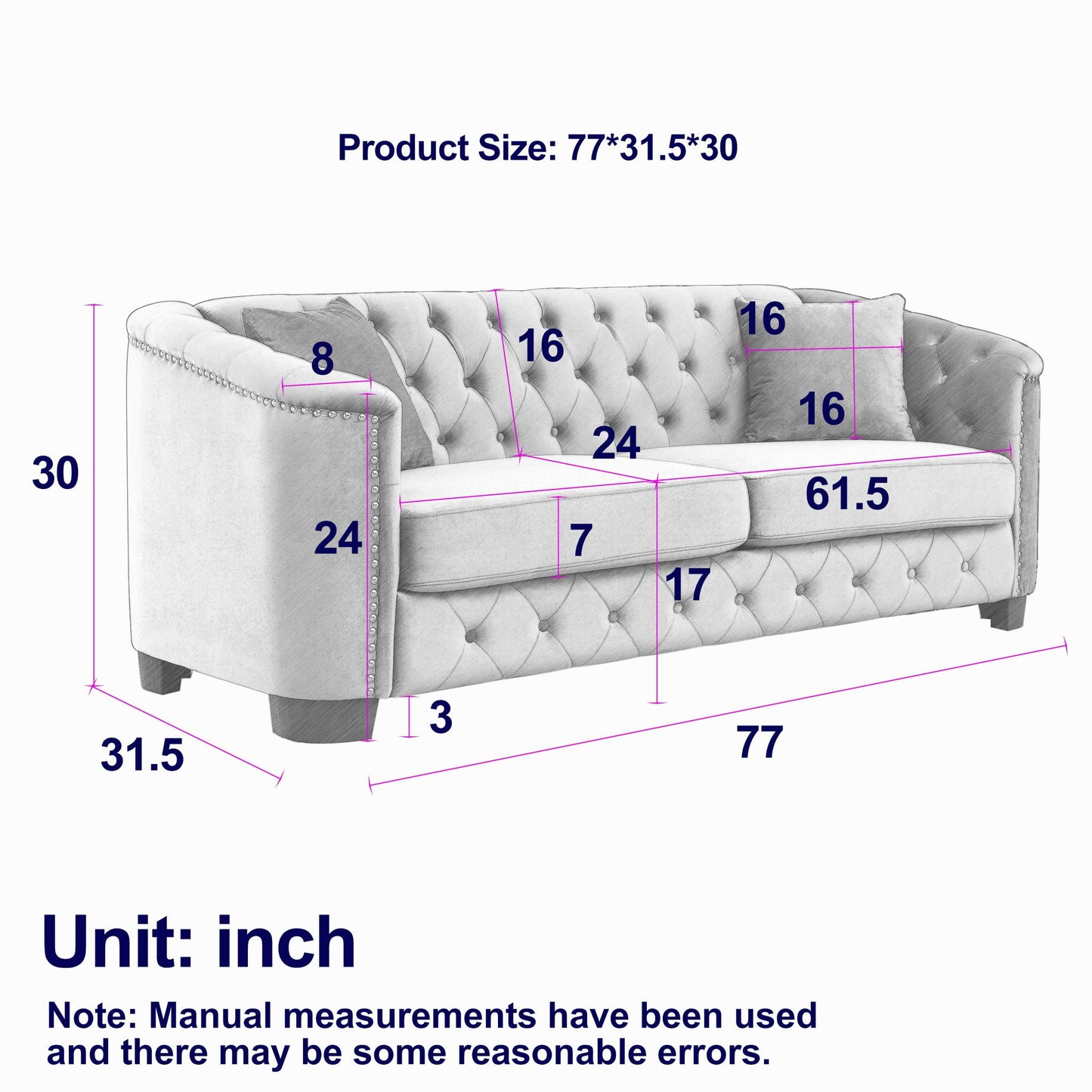 Modern Chesterfield Sofa With Tufted Backrest For Living Room