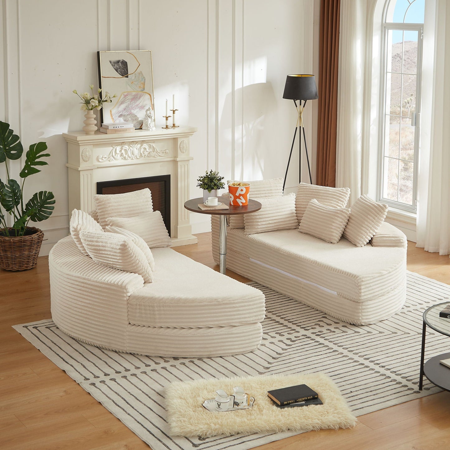 Round Oversized Sofa Bed With 5 Throw Pillows