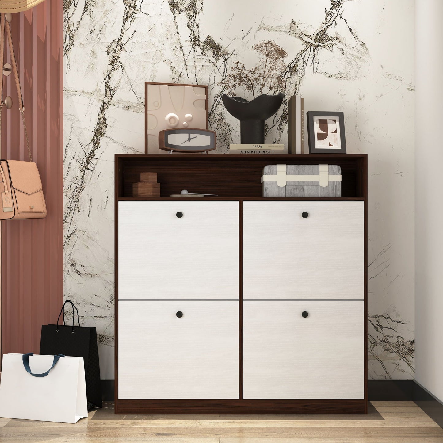 Modern Freestanding Shoe Storage Cabinet With 4 Flip Drawers
