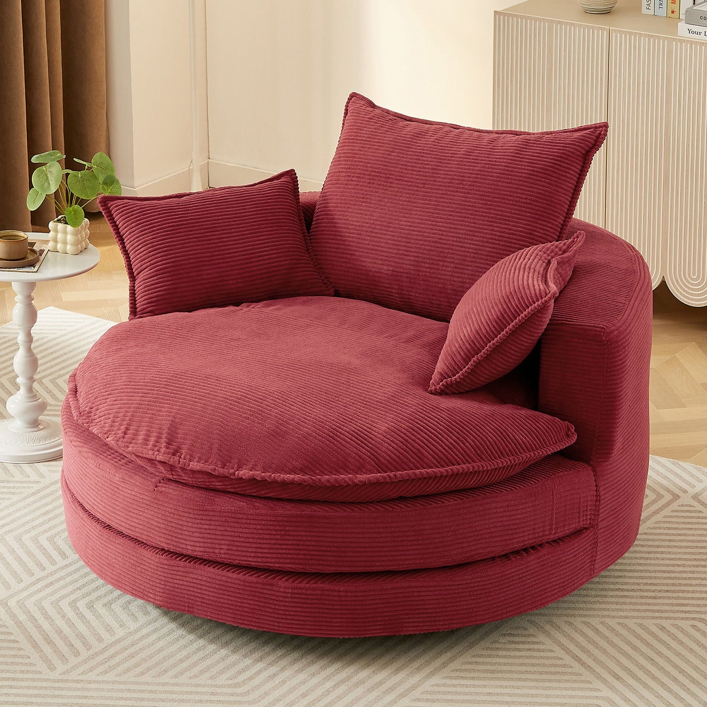 360° Swivel Accent Barrel Chair With Dual Layer Cushion And 3 Removable Pillows