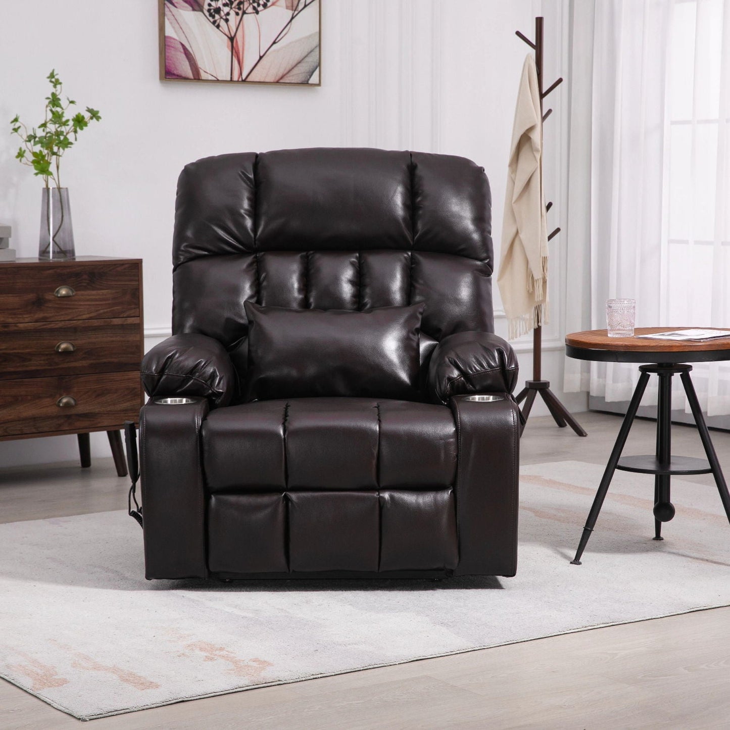 Lift Chair With Heat & Massage, 2 Pockets, 2 Cup Holders, Dual Remote - Wine Red