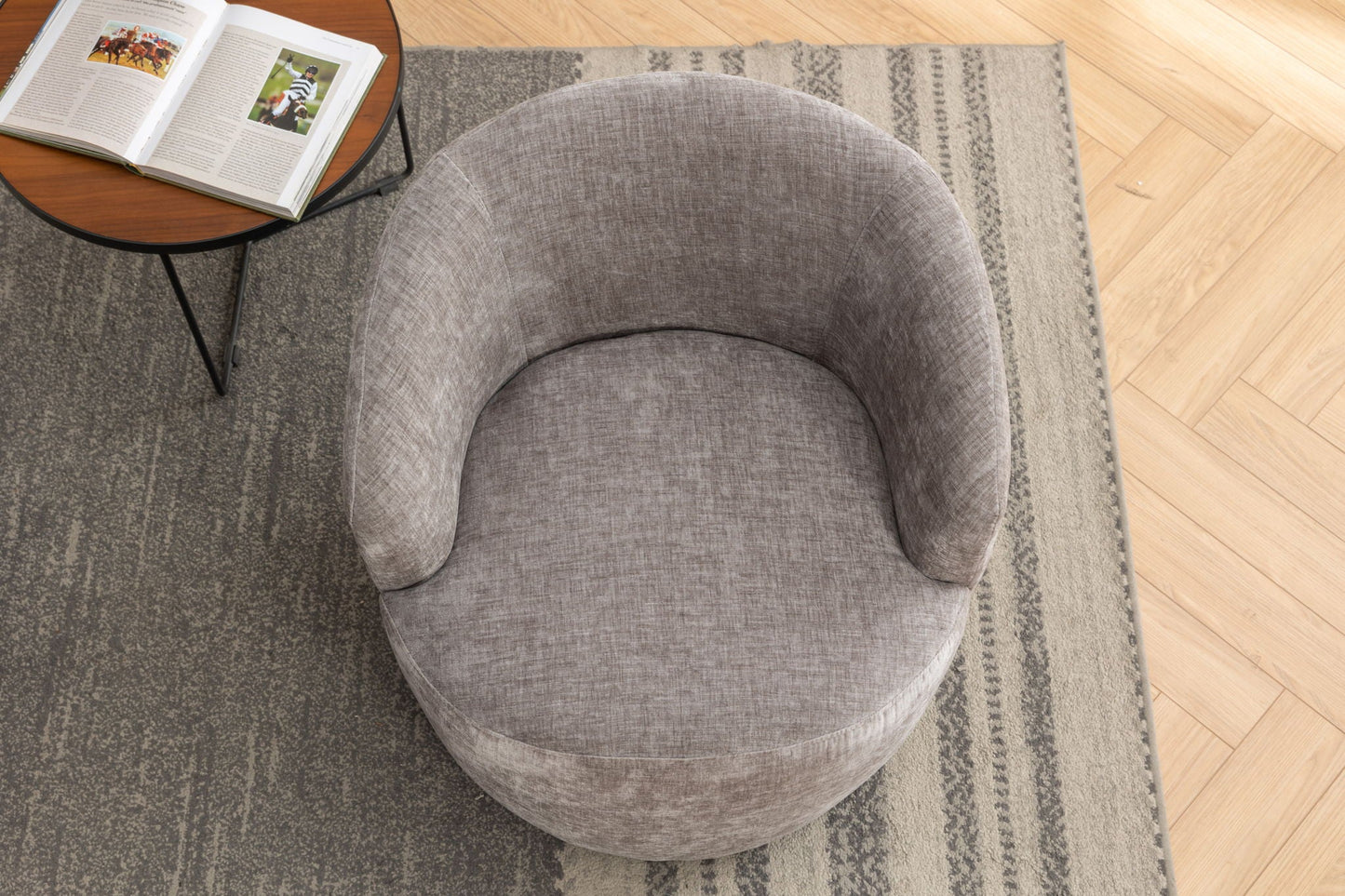 Fabric Swivel Accent Armchair Barrel Chair With Powder Coating Metal Ring