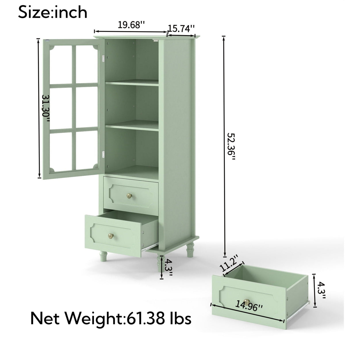 Minimalism Buffet Cabinet With Glass Doors And Double Drawer
