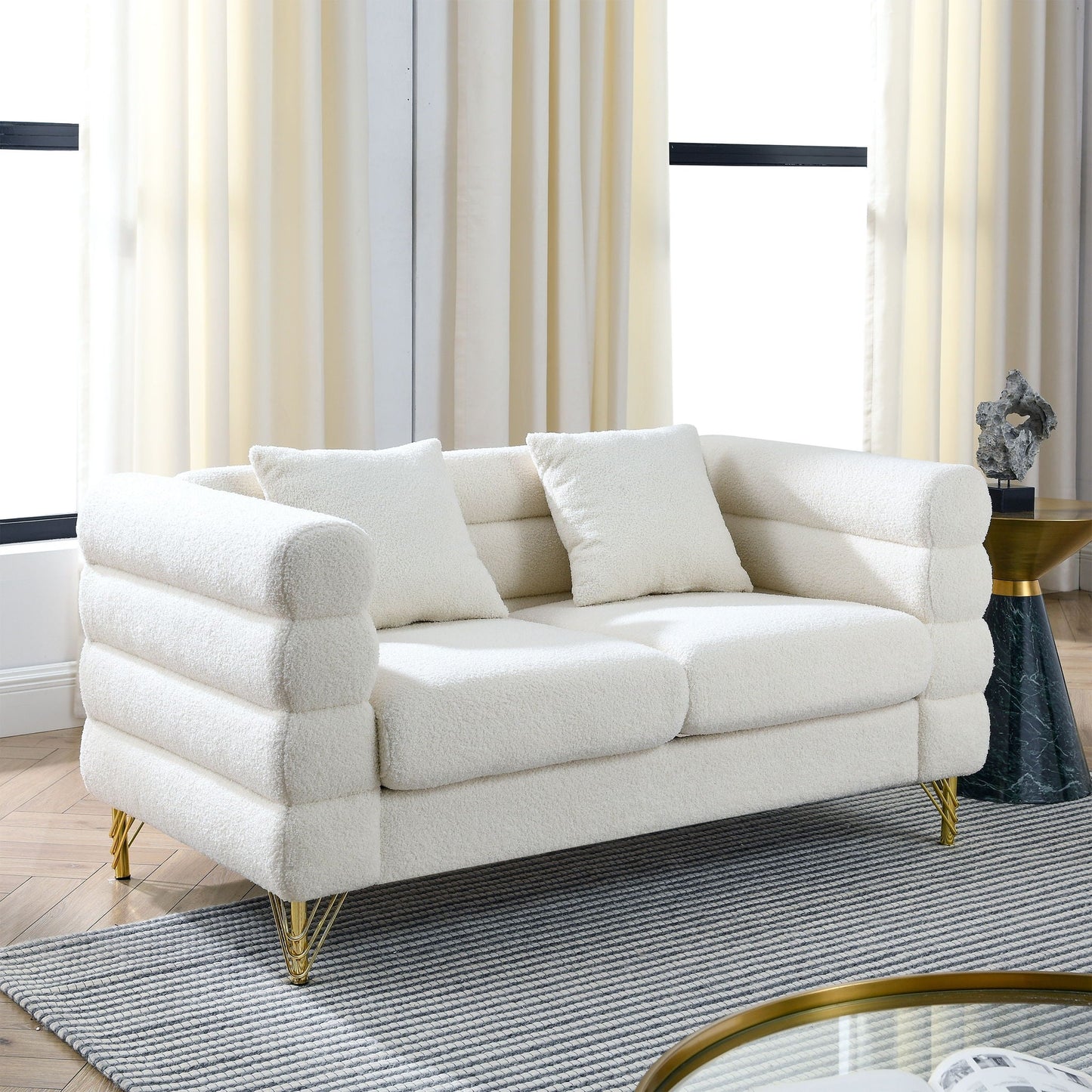 Oversized 2 Seater Sectional Sofa With Deep Seating And 2 Pillows