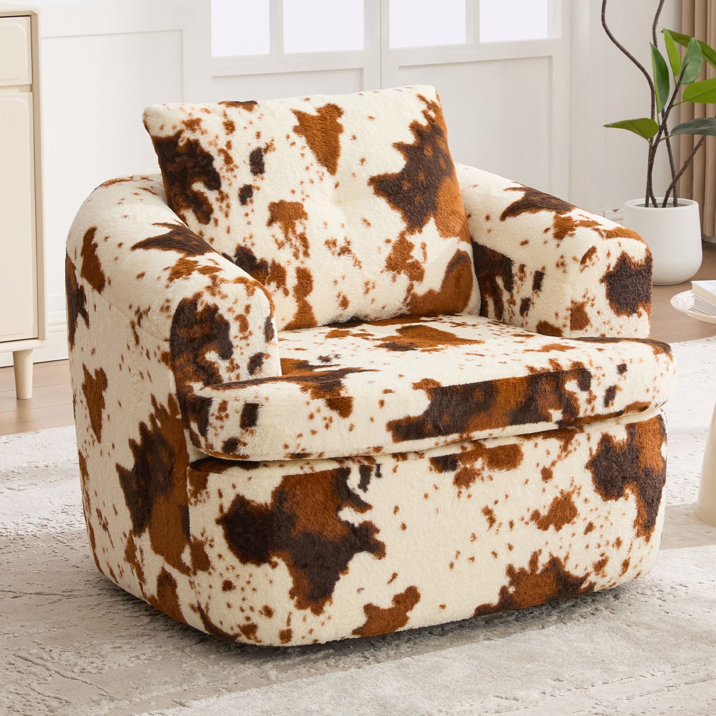 Modern Swivel Barrel Chair With Dual-Layer Cushion