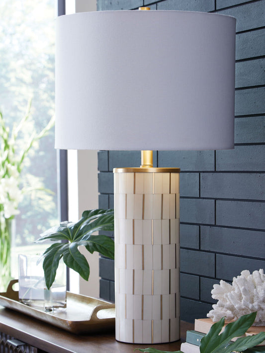 Faridworth - Poly Table Lamp - White / Gold Finish