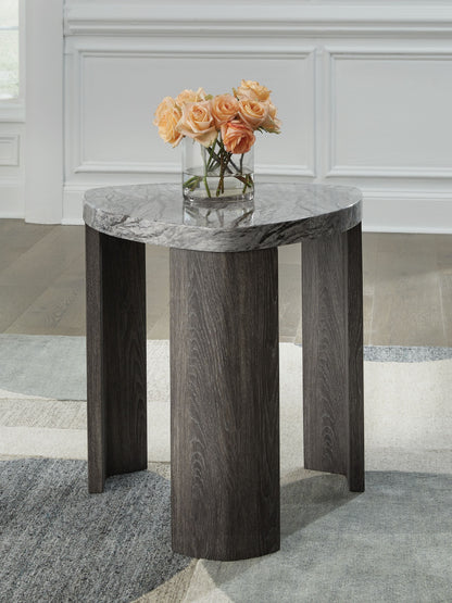 Surmour - Triangle End Table - Gray / Brown