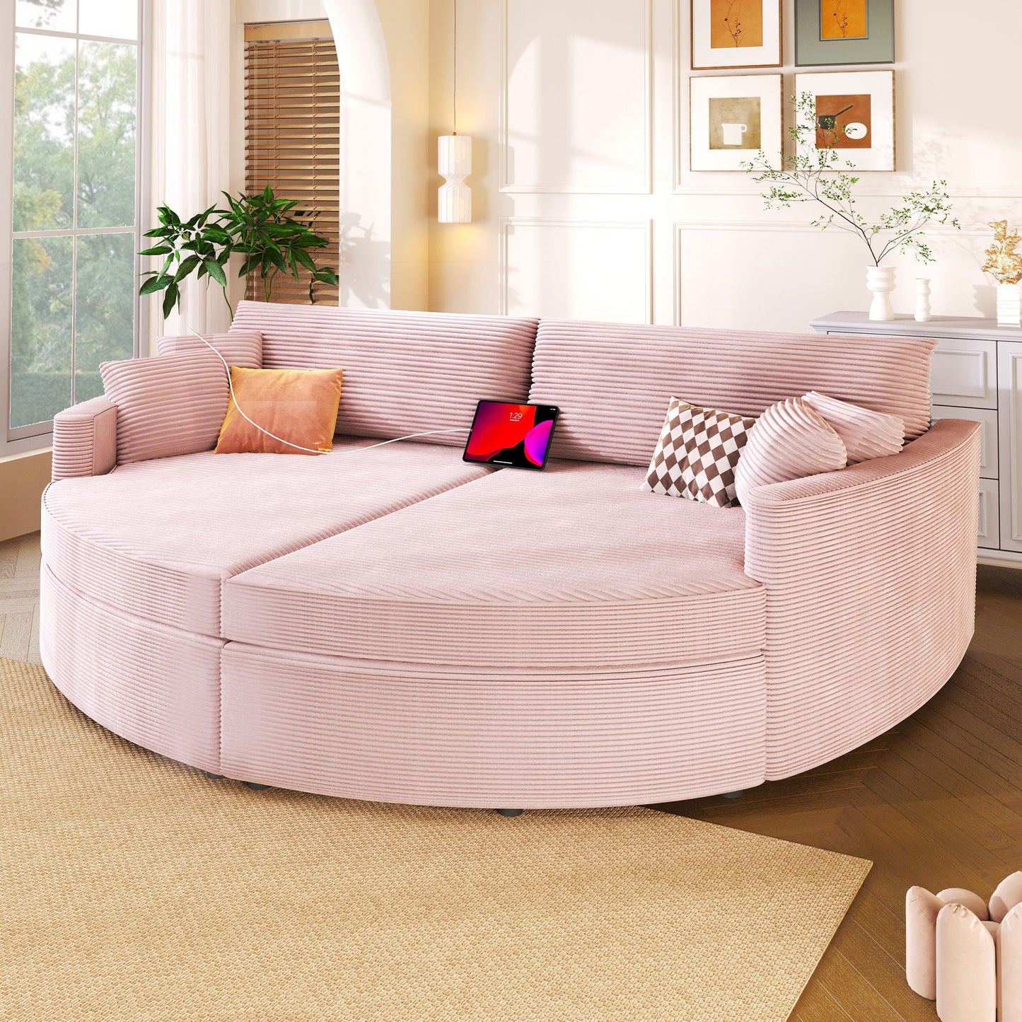 Oversized Double Chaise Lounge Sofa With USB Ports