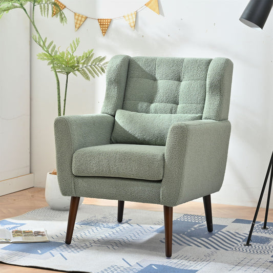 Modern Accent Chair, Teddy Fabric Living Room Chairs Comfy Reading Chair, Mid Century Accent Chair, Lounge Arm Chairs Armchair For Living Room Bedroom - Light Green