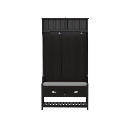 Modern 3 In 1 Hallway Hall Tree With Storage Drawers, Coat Rack, Shoe Rack Bench And Cushion