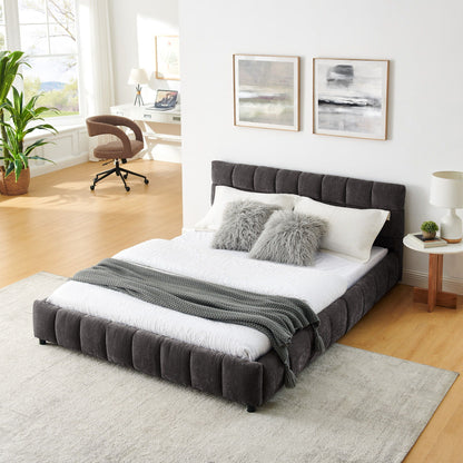 Modern Platform Bed Frame With Thick Chenille Fabric