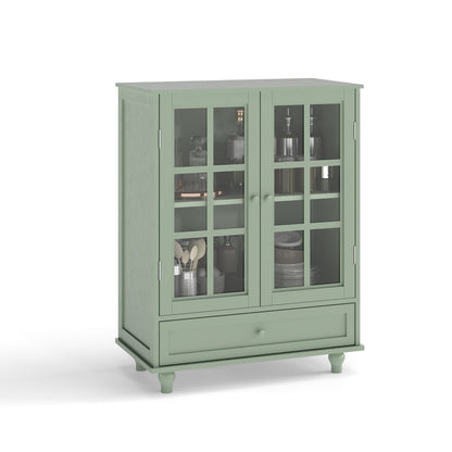 Minimalist Buffet Cabinet With Double Glass Doors And Drawer