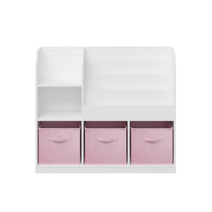 Bookcase And Bookshelf With 3 Collapsible Drawers, Multifunctional Display Stand
