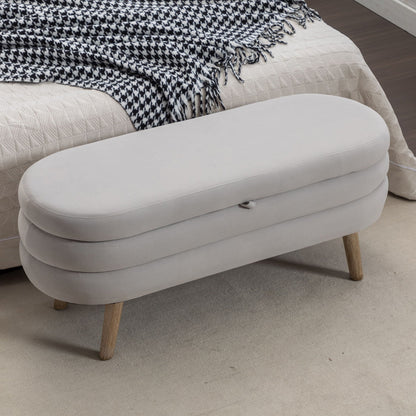 Velvet Fabric Storage Bench With Wood Legs