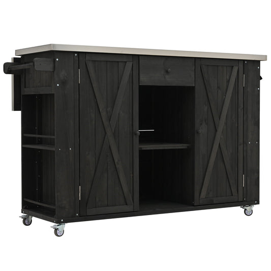 Outdoor Kitchen Island With Stainless Steel Top, Ample Storage Space, Towel And Spice Racks And A Bottle Opener