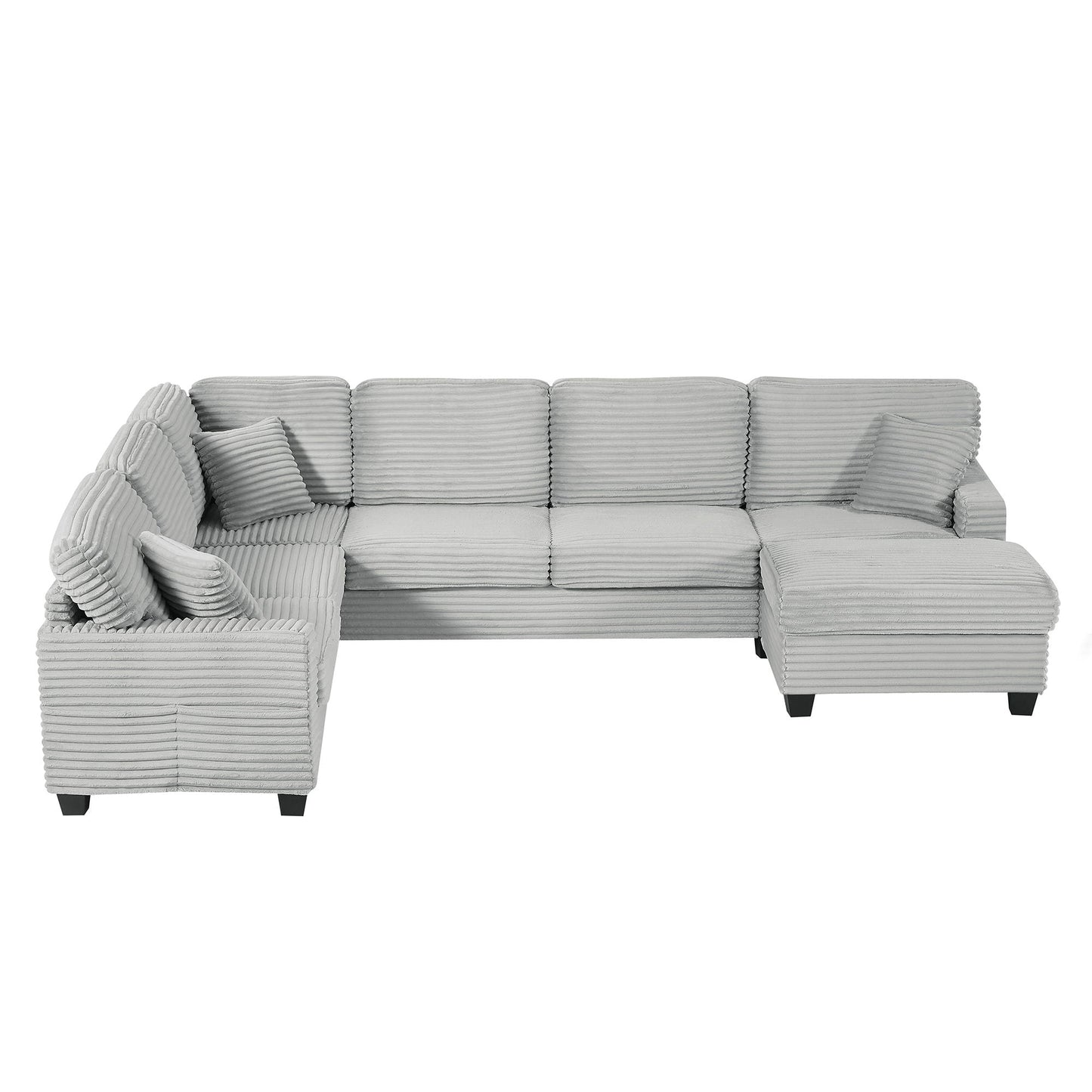 Upholstered U-Shaped Sectional Sofa With Movable Ottoman And Side Storage Pockets