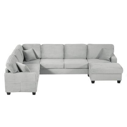 Upholstered U-Shaped Sectional Sofa With Movable Ottoman And Side Storage Pockets