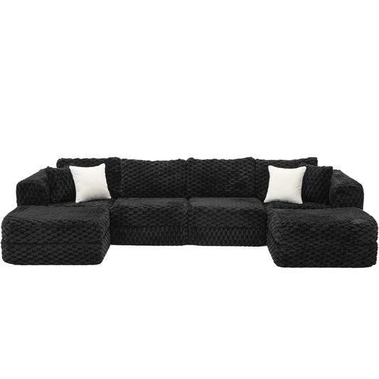 Modular Sectional Sofa, Boneless Couch With 2 Movable Ottomans