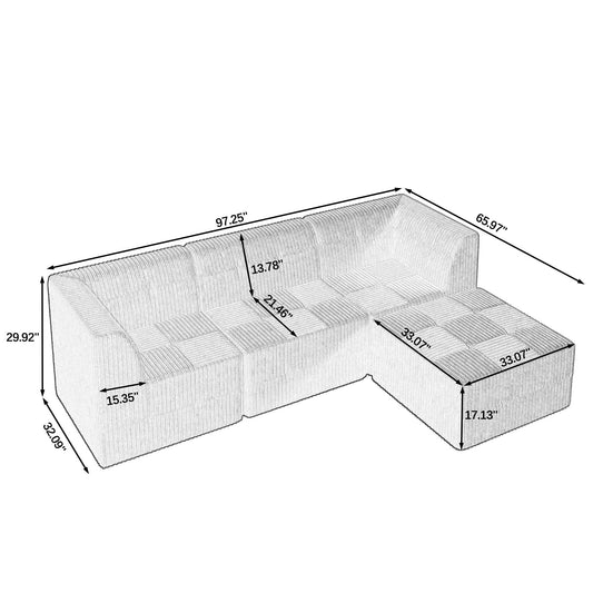 Modern Minimalist L Shape Modular Sectional Sofa, Sleeper Couch