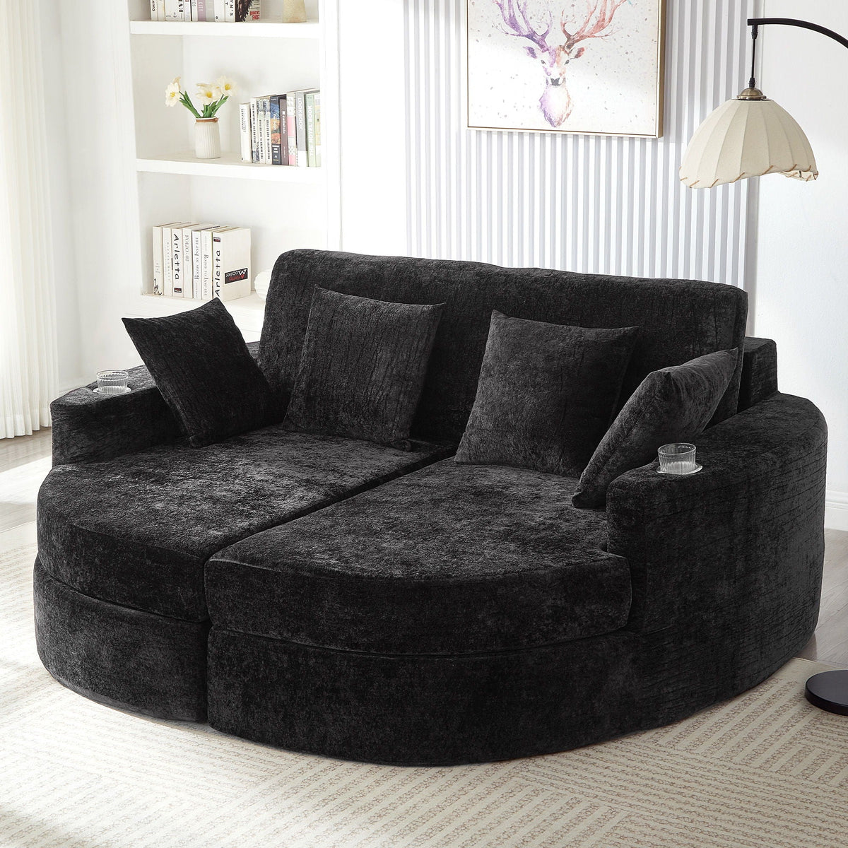 Boneless Design Upholstered Sofa Bed With Cup Holders