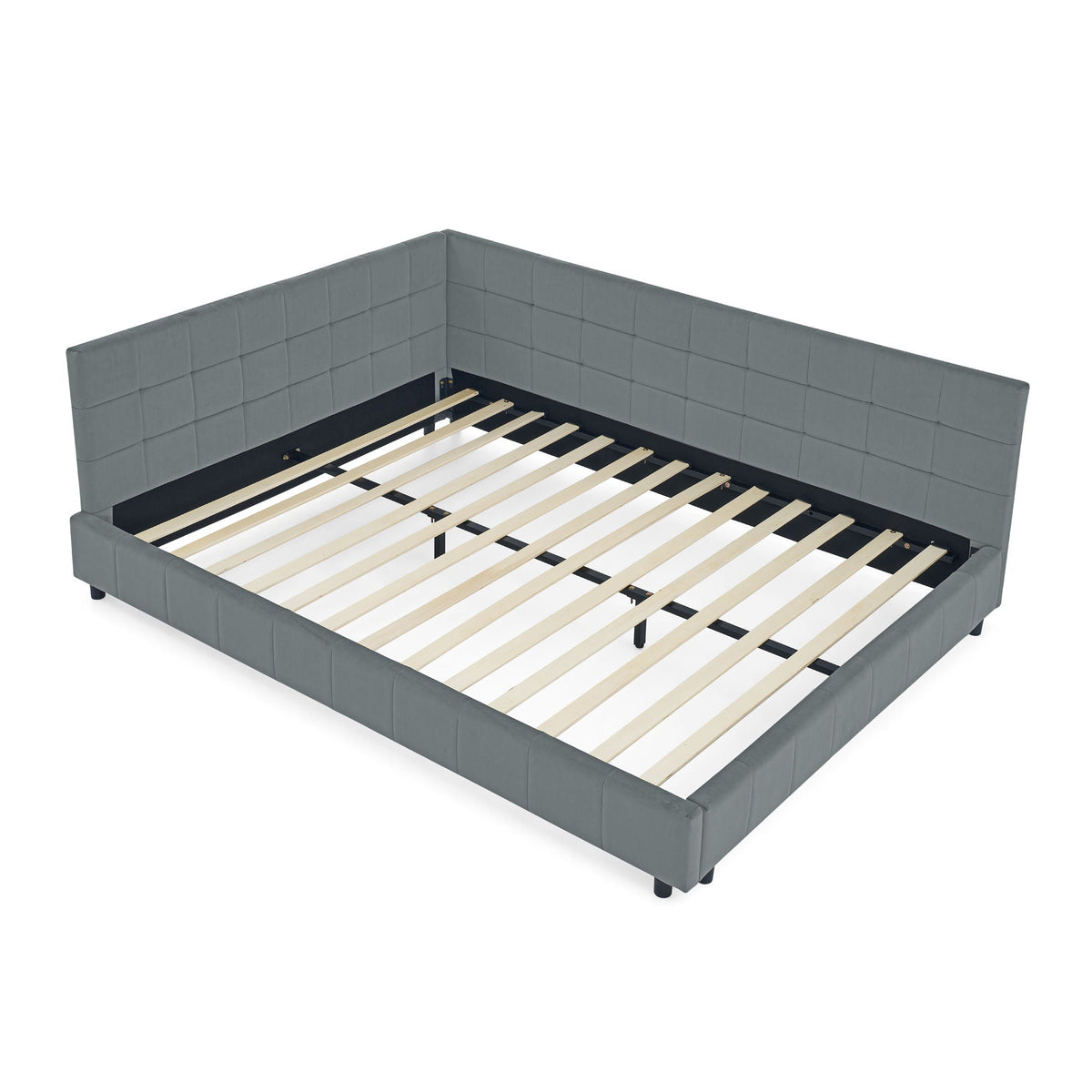 Elegant Storage Upholstered Tufted Bed Frame With Backrest And Armrests