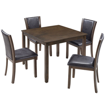 5 Piece Dining Table Set With Chairs - Dark Walnut