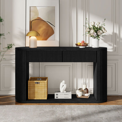 Oval Fluted Console Table With 2 Drawers And Bottom Shelf