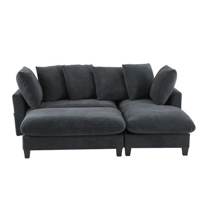 Upholstered L Shaped Sectional Sofa With Storage, Movable Ottoman, And 6 Throw Pillows