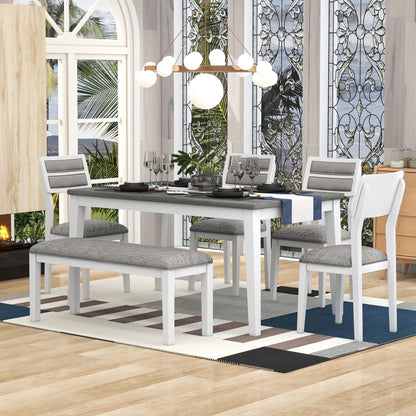 6 Piece Dining Set, Upholstered Chairs And Bench