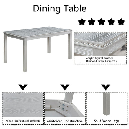Dining Table Set With Crystal Decoration And Upholstered Chairs