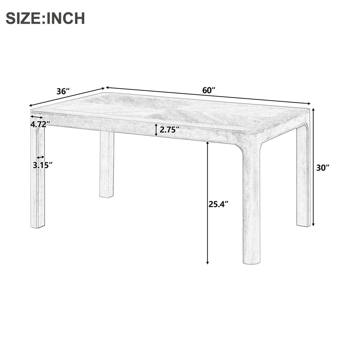 Rectangular Dining Table With Parquet Top, Rounded Corners