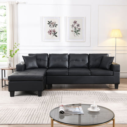 Modern Sectional Sofa Set With L Shape Chaise Lounge, Cup Holder, 4 Seat