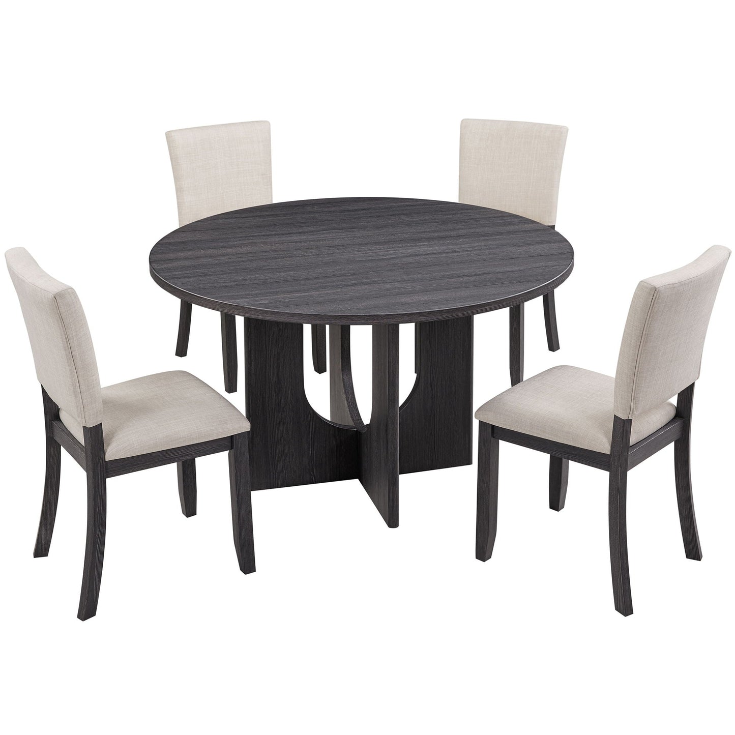 Round Dining Set With 4 Upholstered Dining Chairs