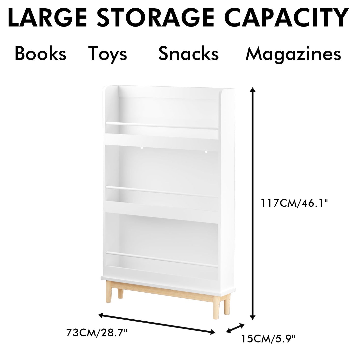 Wall Mounted Bookshelf, 3 Front Facing Display Shelves For Toddler Bedroom - White