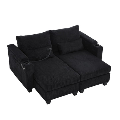 Convertible Chaise Lounge Sofa Chair With USB Ports, Cup Holders, Phone Holder And Storage